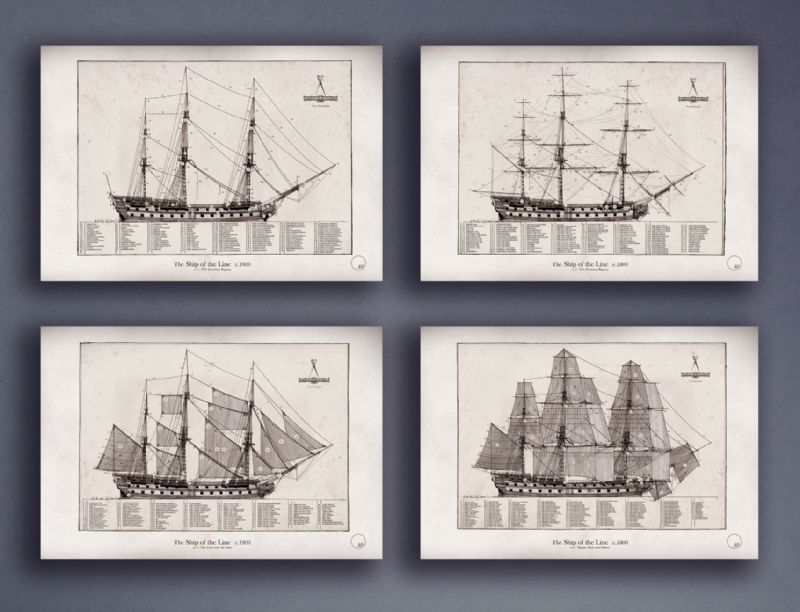 The Ship of the Line by Tony Fernandes - set of 4 rigging prints